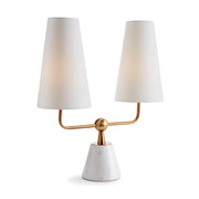 21 Inch Double Shade Marble Lamp with Brass