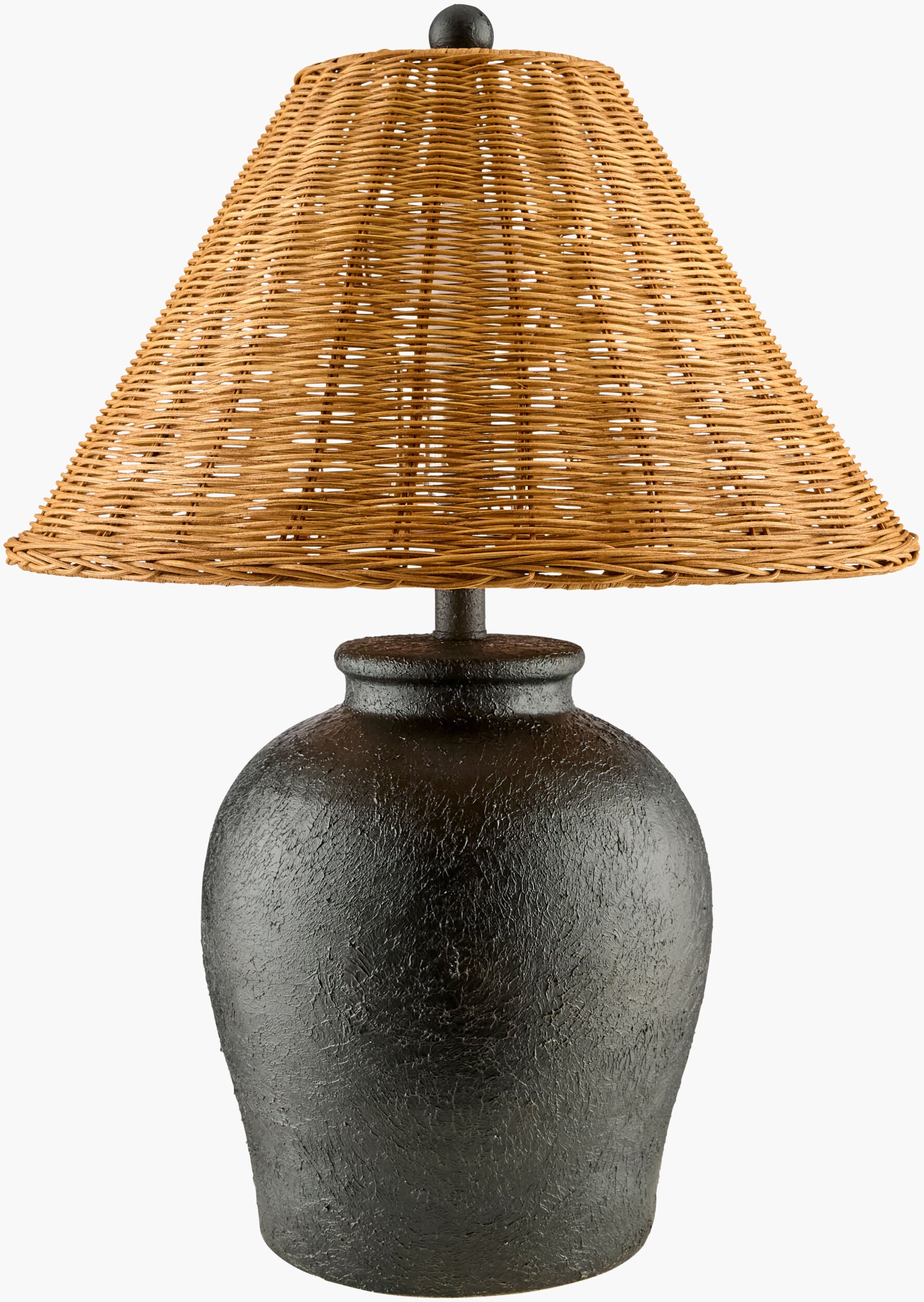 23 Inch Black Rattan Mabon Textured Lamp