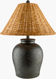 23 Inch Black Rattan Mabon Textured Lamp