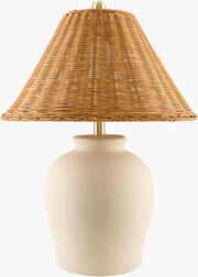 23 Inch Cream Wicker Besson Lamp with Brass